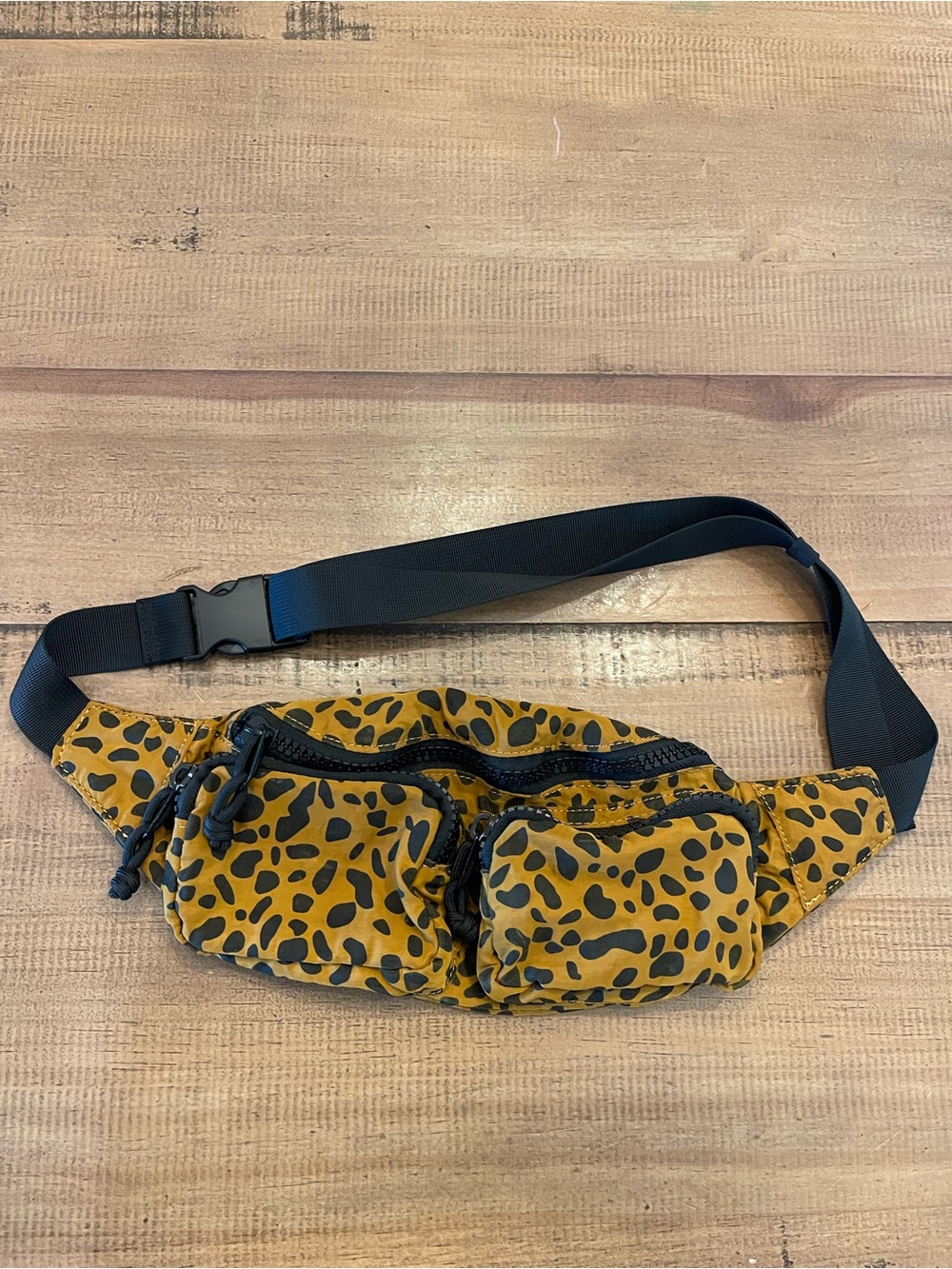 bp Mustard Yellow Leopard Print Waist Bag with Black Strap